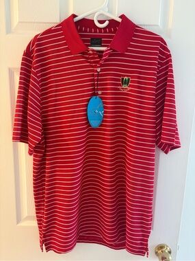PINE VALLEY GOLF COURSE Greg Norman Collection Red and White Striped Polo NWT